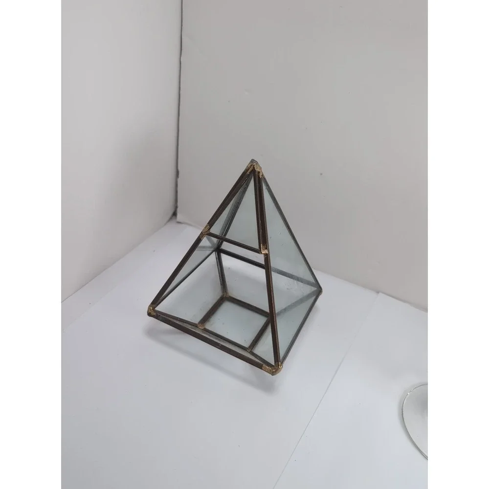 Vintage Geometric Terrarium Planter Brass & Glass Succulents Holder 6